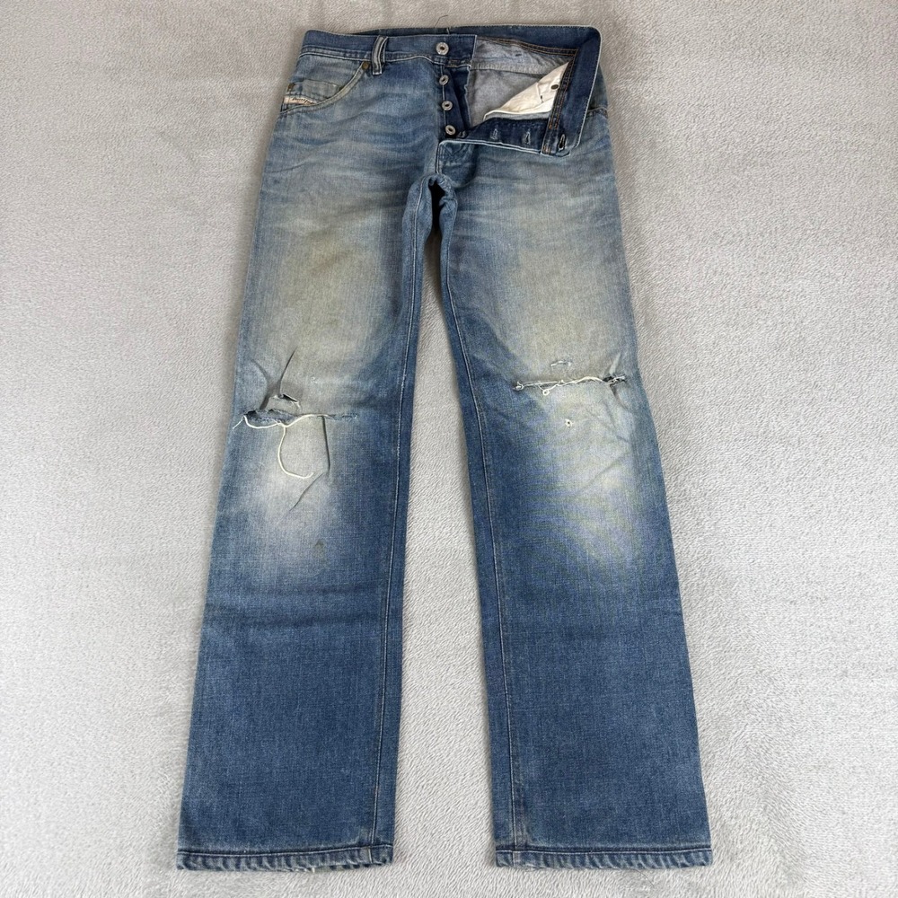 Diesel Button Fly Straight Jeans Mens 29x31 Blue Denim Distressed Cotton Italy